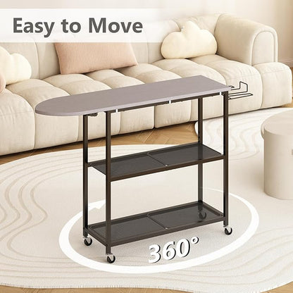 GILLAS Ironing Board with 2 Tier Storage Basket, Movable Ironing Board Full Size for Iron Rest & Clothes, Tabletop Ironing Boards, Ironing Stand Iron Boards Ironing Table Rustic