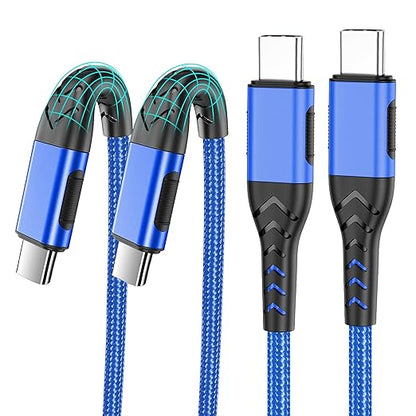 Durcord USB C to USB C Cable, 2Pack 60W 6ft USB C Charger Cable Fast Charging, Type C to Type C Charger Braided Compatible with iPhone 15/Samsung/Android/Phone/Pad/MacBook/Pro/Plus/Max etc. Blue