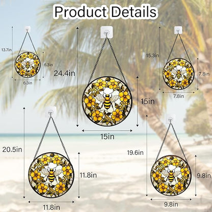 AMDERVEN Stained Glass Window Hanging - Yellow Flowers Surrounded by Bees Sun Catcher for Door Garden Home Decor Cute Suncatcher Christmas Mother's Day Birthday Gifts for Women Men Mom Nana 6.3 in