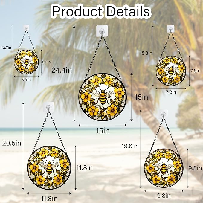 AMDERVEN Stained Glass Window Hanging - Yellow Flowers Surrounded by Bees Sun Catcher for Door Garden Home Decor Cute Suncatcher Christmas Mother's Day Birthday Gifts for Women Men Mom Nana 11.8 in