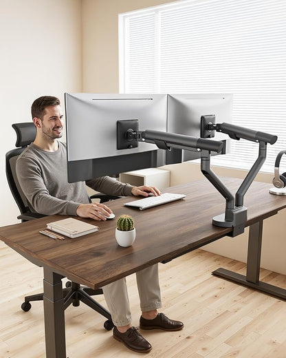 monTEK Dual Monitor Stand Mount with USB for Up to 35" Screens, Each Arm Holds Max 24.3lbs, Full Motion Adjustable Monitor Arm Desk Mount with C-Clamp/Grommet, VESA 75/100mm, Space Gray, MA1010UCDG-D