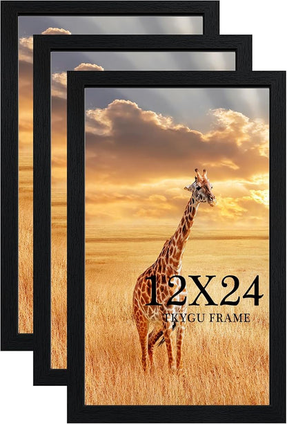 TKYGU 12x24 Picture Frame Set of 3,Wooden Frame 12x24 Wall Gallery Poster Photo frame Black with Durable Shatter Resistant Plexiglass for Wall Mounting 12 by 24 Photos Posters frame -wedding best gift