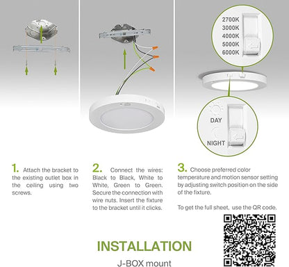 ASD LED 9" Round Flush Mount Ceiling Light Fixture, Low Profile Surface Lighting | 5CCT, Motion Sensored, Ultra-Thin, ETL Listed | 15W 1300LM 2700-6000K 120V | Kitchen, Bedroom, Hallway Lamp | White