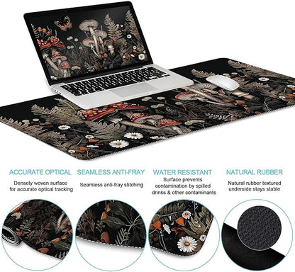 LIMKRIAN Mushroom Mouse Pad Set Large Desk Matt for Desktop, Ergonomic Mouse Pad with Wrist Rest, Gaming Mouse Pad Wrist Support Keyboard Mat Cup Coaster Set Office Desk Decor Accessories