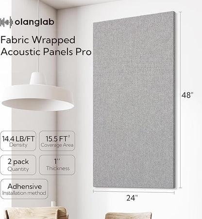 Olanglab Acoustic Panels 2 Pack, 48''x24'' Large Sound Panels, Fabric Wrapped Sound Proof Foam Panels for Walls, Sound Absorbing Panels for Recording Studio Acoustical Treatments (Light Grey)