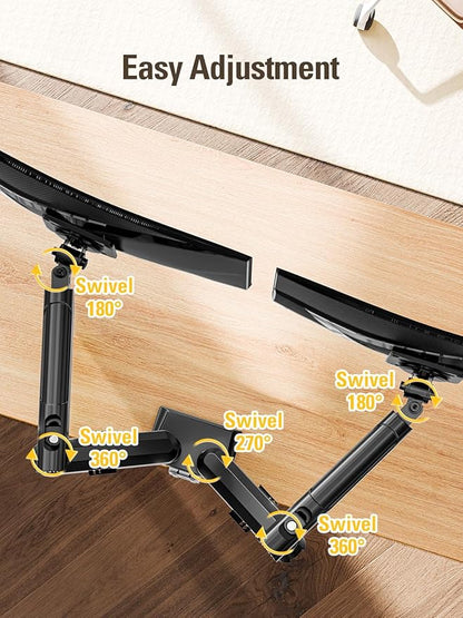 DreamAxis Dual Monitor Stand for 13-32 Inch Computer Screens, Dual Monitor Arms, Each Arm Holds 4.4-22lbs, Fully Adjustable Monitors Desk Mount with C-Clamp and Grommet Base, VESA 75x75/100x100mm