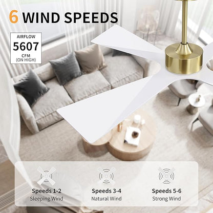 WINGBO 54" Wet Rated Outdoor Ceiling Fan with Lights, 4 ABS Plastic Blades, Reversible DC Motor, 6-Speed Remote Control, 3 CCT, Waterproof Ceiling Fan for Patio Porch Gazebo Garage, Gloss White