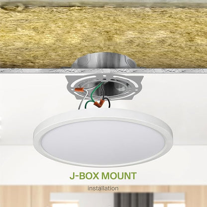 ASD LED 12" Round Flush Mount Ceiling Light Fixture, Low Profile Surface Lighting | 5CCT, Dimmable, Ultra-Thin, ETL Listed | 24W 2000LM 2700-6000K 100-277V | Kitchen, Hallway Lamp | White, 4 Pack