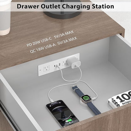 Furniture Drawer Outlet, Recessed Power Strip with (3) PD 20W USB Ports Fast Charging & (3) 15 Amp AC Outlets, (14 AWG) 10 FT White Spring Cord