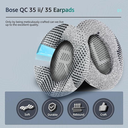 Cooling-Gel QuietComfort 35 / QC35 ii Replacement Ear Pads for Bose Headphones, Also Fit for Bose QC45 QC35 QC25 QC2 QC15/ Around-Ear 2 AE2i AE2w/ SoundTrue & SoundLink Series, Dark Grey
