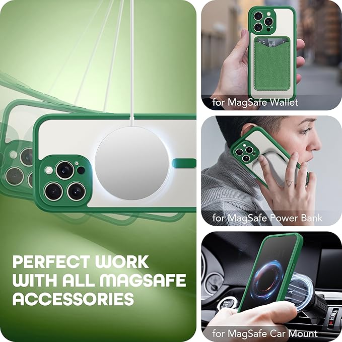 Magnetic for iPhone 15 Pro Max Case, Compatible with MagSafe, Built-in Privacy Screen Protector and Camera Protection, Anti Spy Full Body Dustproof Shockproof Hard Phone Case 6.7", Green