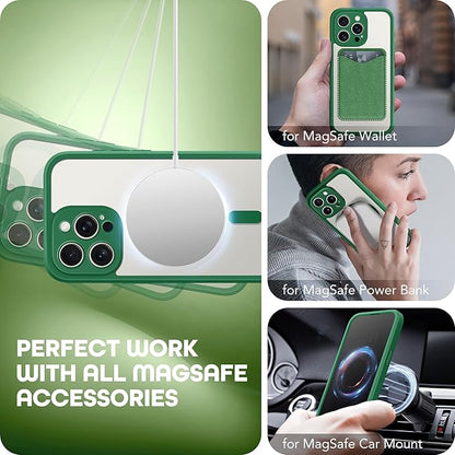 Magnetic for iPhone 15 Pro Max Case, Compatible with MagSafe, Built-in Privacy Screen Protector and Camera Protection, Anti Spy Full Body Dustproof Shockproof Hard Phone Case 6.7", Green