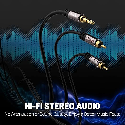 Kxable 3.5mm to RCA Cable 75FT, 2 Male RCA to Aux Stereo Audio Adapter, Hi-Fi Sound Auxiliary RCA Y Splitter Cord, Shielded 1/8 to 2RCA Cable for Headphone, MP3, Tablet, Speaker, HDTV, Phone and More