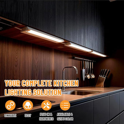 Snyloe 4 Pack 12" Under Cabinet Lighting for Kitchen, 8W 600LM, 3 Color Temperatures (3000K/4000K/5000K), Hardwired or Plug-in, 45° Rotatable Design, Linkable Up to 15 Units, YT-4208-10-4