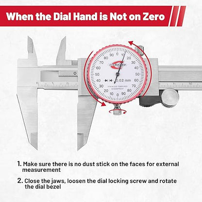 Standard Gage Metric Dial Caliper Measuring Tool 0-150mm Range, Analog Precision Caliper ±0.02mm Accuracy, Manual Mechanical Metal Stainless Steel Measuring Dial with 4-Way Measurements