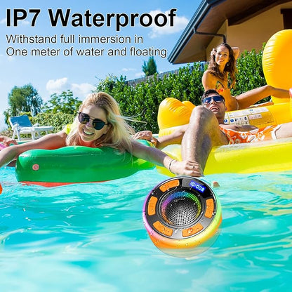 IPX7 Waterproof Shower Bluetooth Speaker, Portable Small Speaker with Suction Cup and Time Display, Loud Crystal Sound & Bass 10H Playtime 1100mAh, Shower Speakers for Pool, Beach Christmas Orange