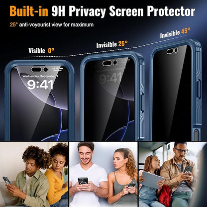 360° Protection Magnetic for iPhone 16 Pro Case Built-in 9H Privacy Screen Protector & Metal Stand[Fit for Magsafe][Anti-Spy][Lens Protector] Heavy Duty Shockproof Phone Case for iPhone 16 Pro