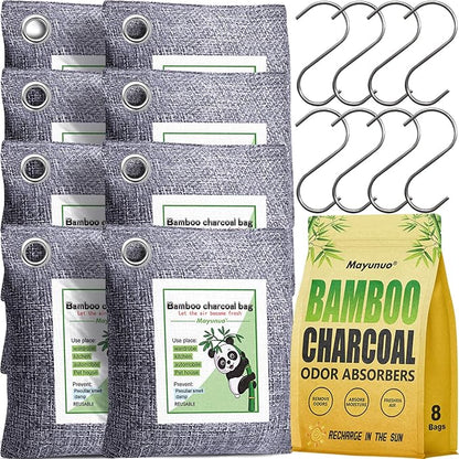 Mayunuo Activated Charcoal Odor Absorber for Strong Odor, Basement, Cars, Closets, Shoes, Smoke. 8 Pack Bamboo Charcoal Air Purifying Bags Deodorizer Odor Eliminator for Home