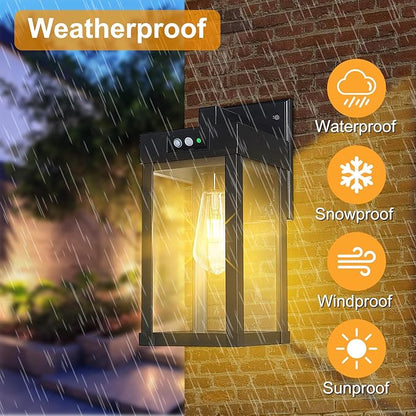 CYHKEE Solar Wall Lights Outdoor Waterproof with 3 Lighting Modes & Motion Sensor, Dusk to Dawn Exterior Porch Light fixtures, Solar Wall Lantern Fixture for Garage Patio Yard Garden