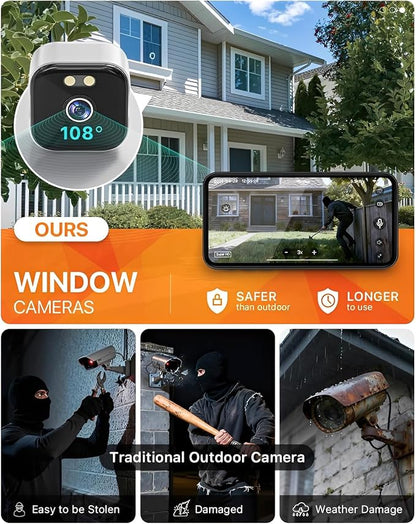 ciciglow 2K Window Camera, 2.4GHz & 5GHz WiFi Indoor Camera for Home Security, with AI Full Color Night Vision, PIR Motion Detection, Anti Glare