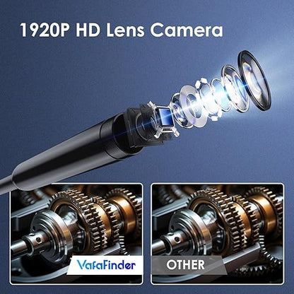 Endoscope Camera with Light, 1920P HD Borescope Camera with 8 Adjustable LED, 16.4FT Semi-Rigid Snake, IP67 Waterproof 8mm Inspection for iOS and Android (Single-Lens)