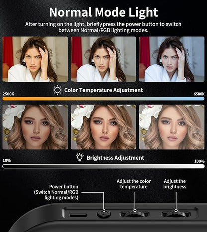Magnetic 6000mAh RGB Selfie Ring Light for iPhone,448 LED Rechargeable Phone Light with Mini Tripod Stand, Double-Sided Magnet Handheld Stabilizer with Light for Magsafe/Phones/Video Recording/Photos