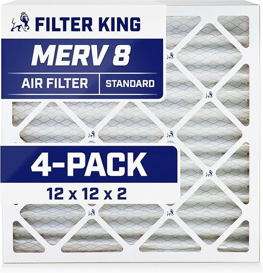 Filter King 12x12x2 Air Filter | 4-PACK | MERV 8 HVAC Pleated A/C Furnace Filters | MADE IN USA | Actual Size: 12x12x1.75"