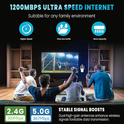 WiFi Extender Signal Booster for Home - 1200Mbps Dual Band, Covers 12880 Sq Ft & 108 Devices, Long Range Internet Booster with Ethernet Port, Easy Setup
