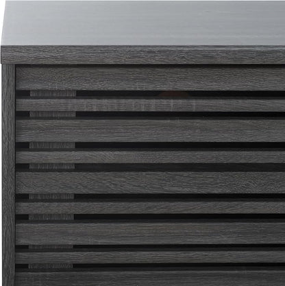 SAFAVIEH ESMA TV Stand for up to 65" Flatscreen – Distressed Black, Sliding Doors with Interior Storage, Entertainment Media Console (MED9640E)