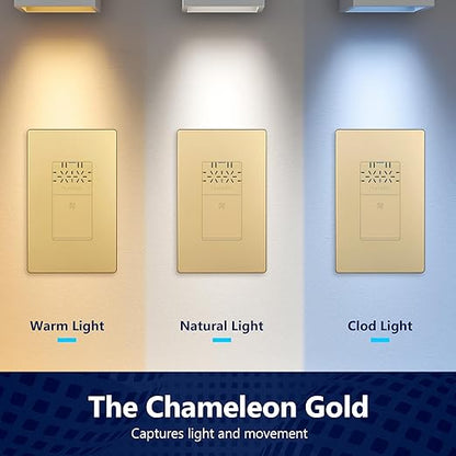 LIDER No Neutral Wire Required Humidity Sensor Switch, Automatic Humidity Detection, Air Circulator, Bathroom Fan Automated Control, Adjustable Timing, 1-Pole, Gold, Screwless Wall Plate Included