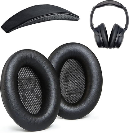 Replacement QC35 / QC35 ii earpads and QC35 Headband / QC35 ii Headband V3 pad Cushion Compatible with Bose QuietComfort 35 (QC35) and Bose QuietComfort 35 ii (QC35 ii) (AHG-QC35-COMBO-SHPSKN-HB)
