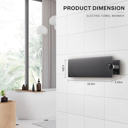 K&KALONZO Electric Towel Warmer, 18.8" W x 4.8" H Wall-Mounted Towel Heater with Built-in Timer, Waterproof Aluminum Towel Warmer for Bathroom, Support Plug-in and Hardwired, Black, K1-R-B
