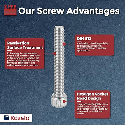 Kozelo 2pcs Socket Head Cap Screws - [M12-1.75 x 85mm] 304 Stainless Steel Allen Socket Drive for Electrical Motor 3D Printing Fan Engine Replacement Use, Silver