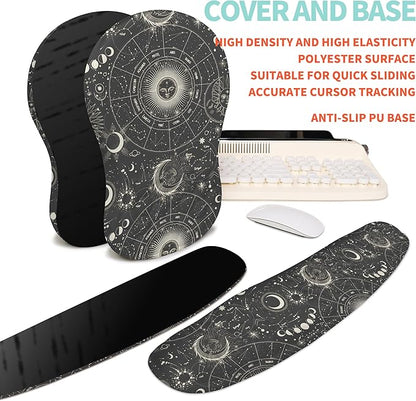 KUOSGM 2-in-1 Ergonomic Set, Wave Rise Keyboard Wrist Rest and Massage Bulge Slope Mouse Pad Wrist Support, Cushion Memory Foam Integrated to Relieve Wrist Pain, Constellation