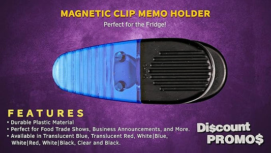 10 Magnetic Memo Holders Set - Large Clip, Plastic - TBlue