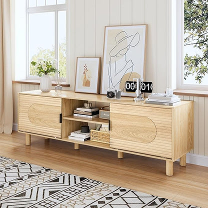 Bifins 63inch Wood TV Stand for Televisions up to 70 Inches,Mid Century Modern Entertainment Center TV Console Table with Storage and Shelf for Living Room Bedroom (Natural Oak)
