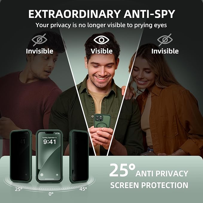 BERFY Magnetic for iPhone 13 Pro Max Case, Compatible with MagSafe, Built-in Privacy Screen Protector and Upgraded Camera Protection, Anti-Spy Full Body Shockproof Phone Case for 13 Pro Max 6.7",Green