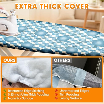 Ironing Board Cover and Pad, 21x54 Extra Large Thick Iron Padding, Scorch & Stain Resistant Ironing board cover, Heavy Duty Iron Board Padded with Adjustable Fasteners Elastic Edge, Aqua Blue