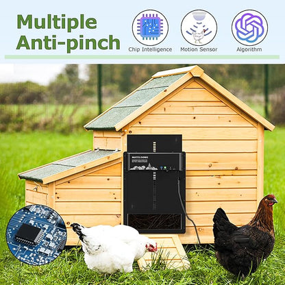 Programmable Automatic Coop Door with App Setup, Solar & Battery Compatible, Motion Sensor Safety Stop, Durable Waterproof Aluminum Door for Poultry, Predator-Resistant - MATELOONG