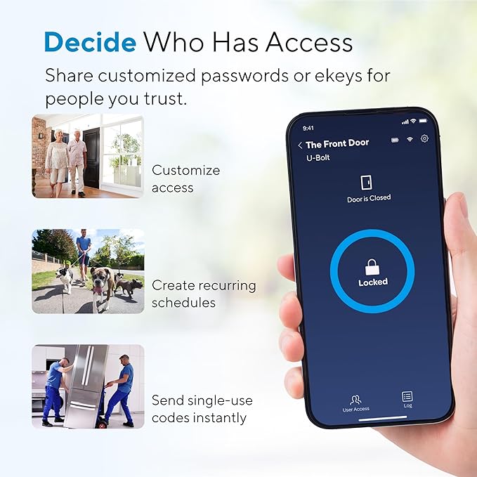 ULTRALOQ U-Bolt WiFi Smart Lock with Door Sensor, 7-in-1 WiFi Deadbolt Smart Lock, App Remote Control No Hub, Auto Unlock, Easy Install, IP65 Waterproof, ANSI Grade 1, Nickel