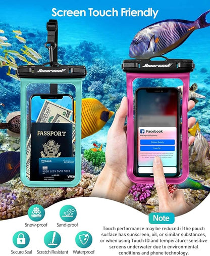 Hiearcool Waterproof Phone Pouch,Waterproof Phone Case for iPhone 16 15 14 13 Pro Max,IPX8 Phone Waterproof Pouch for Beach Cruise Ship Travel Essentials Green&Bright Red-2Pack