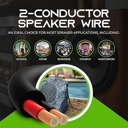 GearIT 14/2 Speaker Wire (500 Feet) 14AWG Gauge - Outdoor Direct Burial in Ground/in Wall / CL3 CL2 Rated / 2 Conductors - OFC Oxygen-Free Copper, Black 500ft