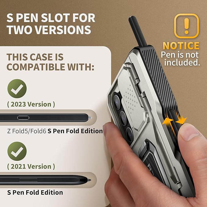 TONGATE for Z Fold 6 Case with Ring Stand, Built-in S Pen Holder & Glass Screen Protector Shockproof Rugged Z6 Phone Case with Camera Cover & Belt Clip for Samsung Galaxy Z Fold6 2024,Titanium Gray