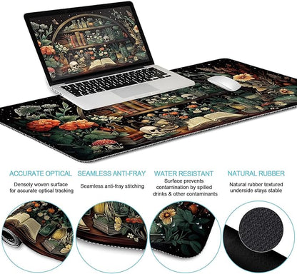 LIMKRIAN Goth Skull Mouse Pad Set Large Desk Mat for Desktop, Ergonomic Mouse Pad with Wrist Rest for Gaming, Keyboard Mat Wrist Support Cup Coaster Set, Gothic Office Desk Accessories Decor Supplies