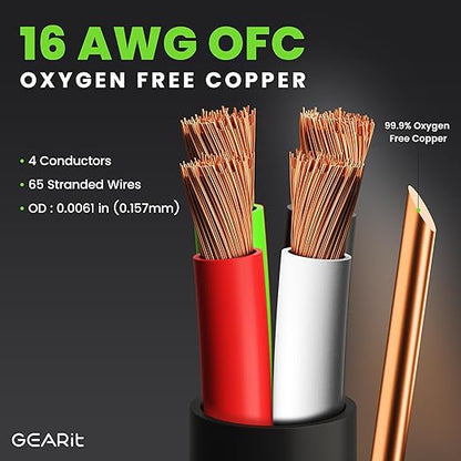 GEARit Outdoor Speaker Wire CL3 Rated, 16 Gauge Speaker Wire, Speaker Cable 100 ft for Outdoor Speakers, Patio, Garden, Backyard Audio, Direct Burial in Ground/in Wall, OFC (Black, 4-Conductors)