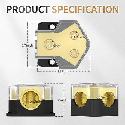RVBOATPAT 12V Power Distribution Block Car Audio Amp Splitter 2 Way 0/2/4 Gauge in 4/6/8 Gauge Out Ground Distribution Block for Automotive Car Boat