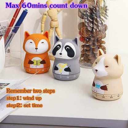 NUOSWEK Mechanical Kitchen Timer, Cute Animal Wind Up 60 Minutes Manual Countdown for Kids, Classroom, Home, Study and Cooking (Orange Fox)