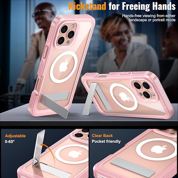 Magnetic & Stand for iPhone 16 Pro Max Case Built-in Privacy Screen Protector[360° Full Body Protection][Fit for Magsafe][Lens Protector] Heavy Duty Shockproof Case for iPhone 16 Pro Max Pink