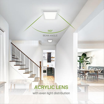ASD LED 12" Square Flush Mount Ceiling Light Fixture, Low Profile Surface Lighting | 5CCT, Dimmable, Ultra-Thin, ETL Listed | 24W 1700LM 2700-6000K 120V | Kitchen, Hallway Lamp | White, 4 Pack
