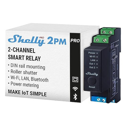 Shelly Pro 2PM | Wi-Fi & LAN 2-Channel Smart Relay with Power Metering | Home Automation | Compatible with Alexa & Google Home | iOS Android App | Remote Appliances Control & Monitoring